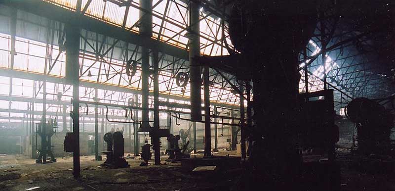 La même, dans le contrejour des sheds.