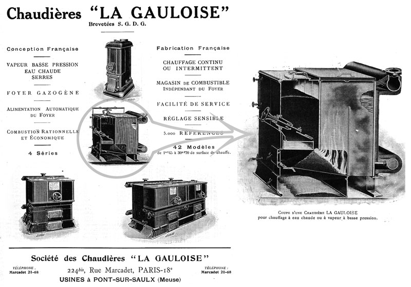 Une réclame d'époque pour les chaudières La Gauloise.
