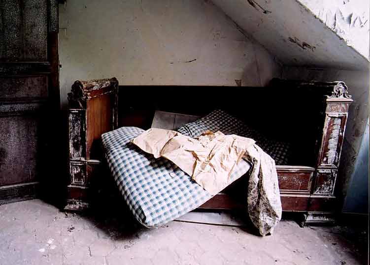 En �tage, les pi�ces ont moins souffert du pillage que de l'humidit� et de l'abandon.